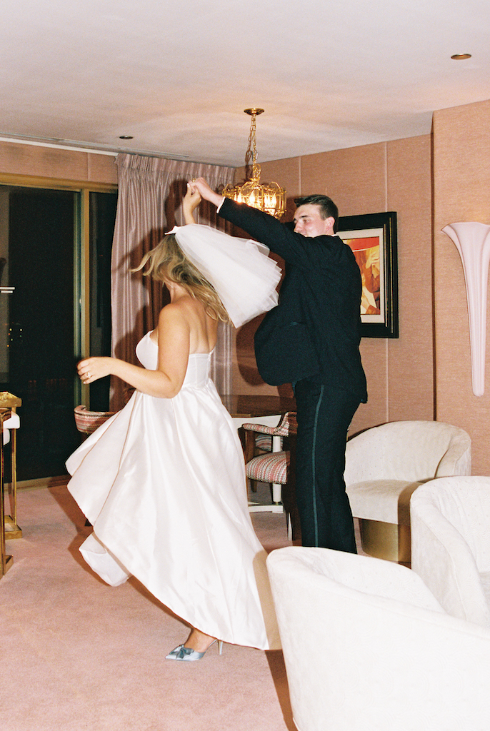 bride and groom dancing