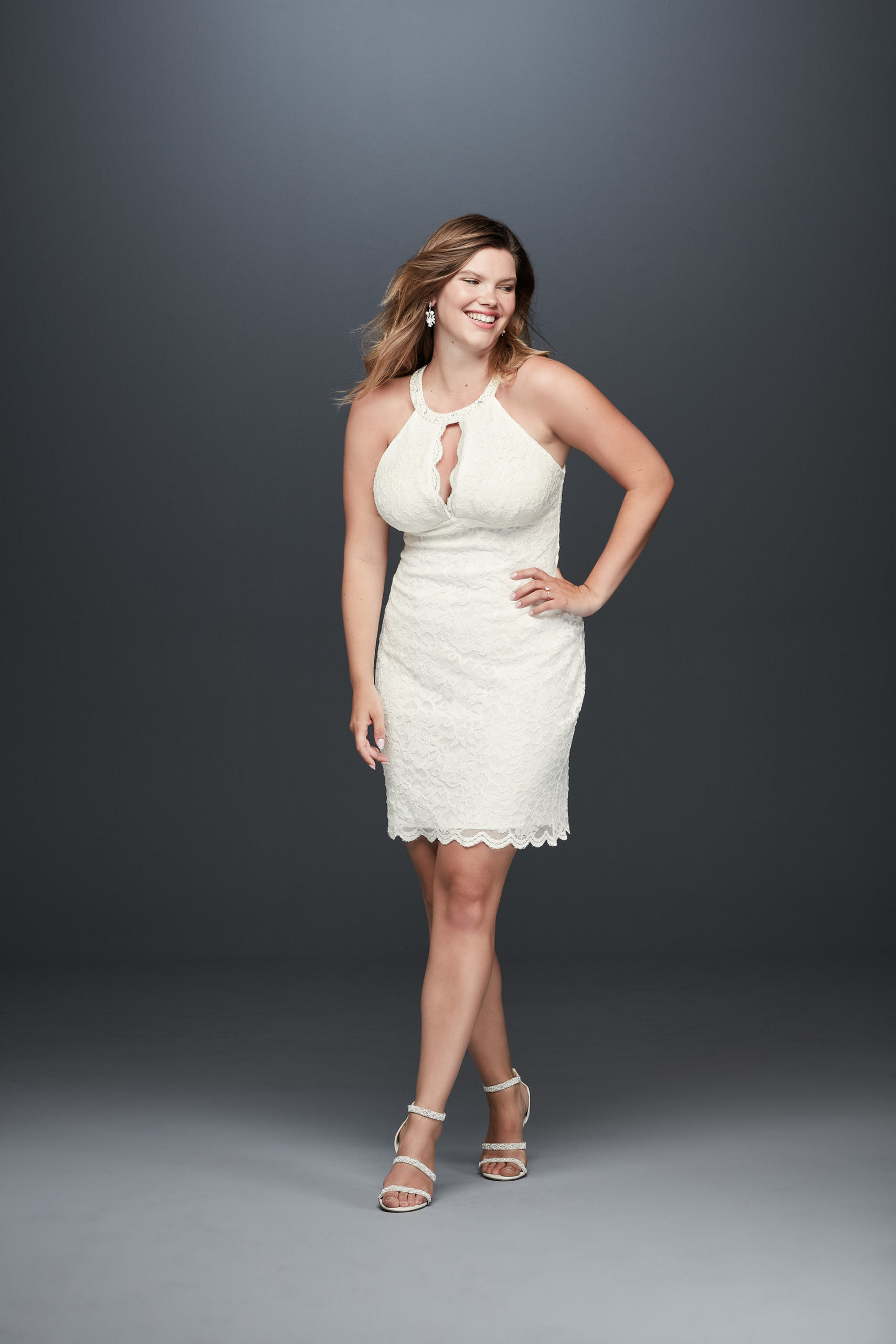 Short Halter Wedding Dress with Keyhole Cutout