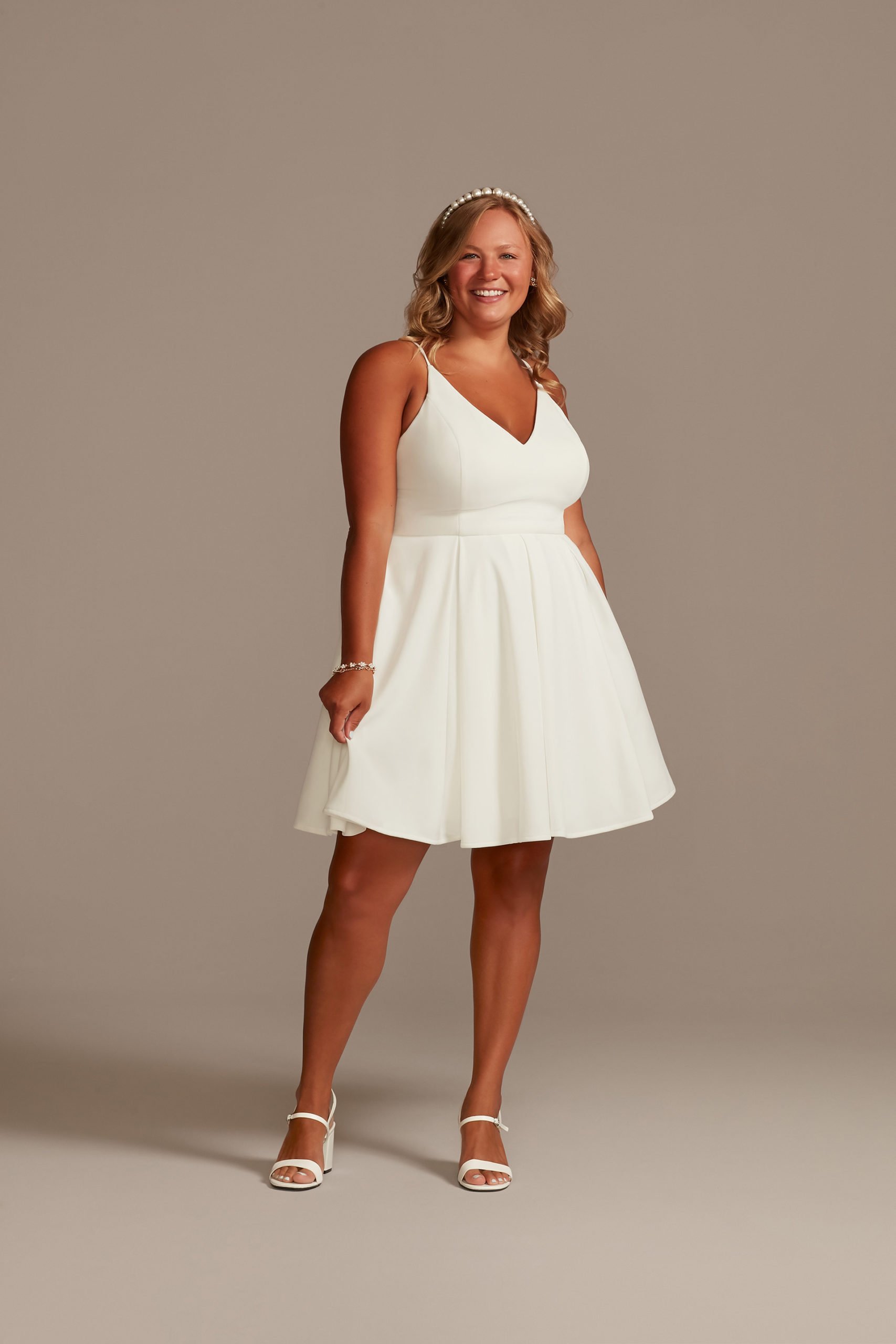 Spaghetti Strap Stretch Crepe Fit-and-Flare Dress