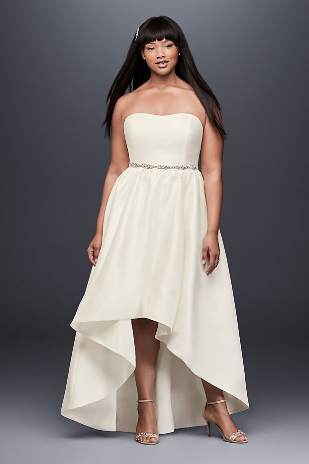 model in Mikado High-Low Dress
