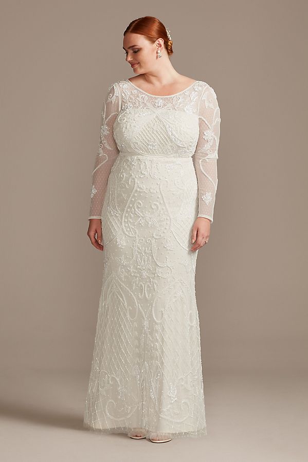 WGINAllover Scroll Beaded Long Sleeve Gown718
