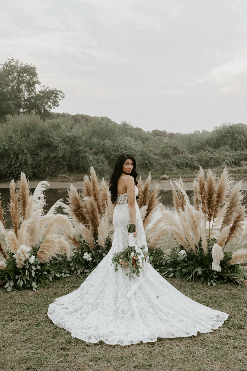 bride in wedding dress - ranch wedding in california