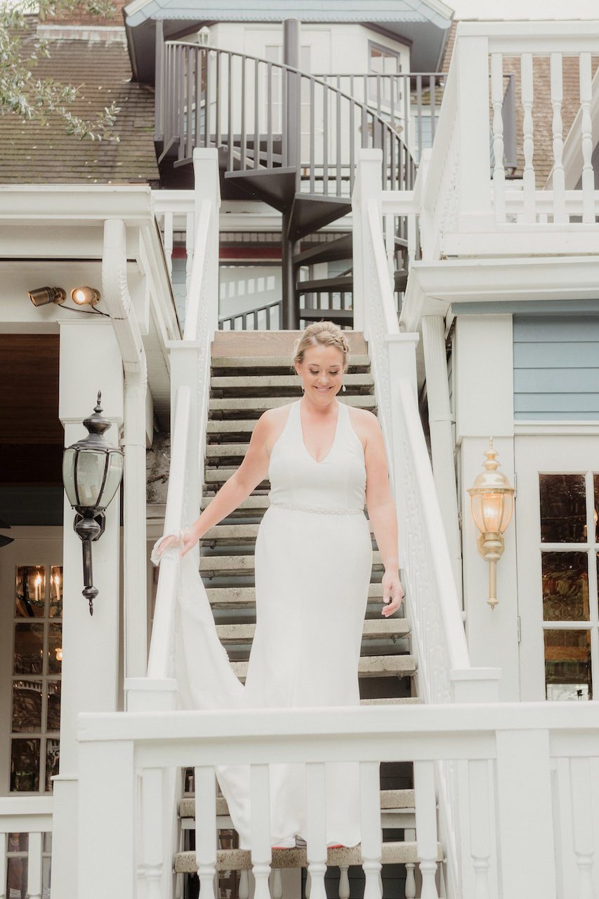 bride walking down stairs