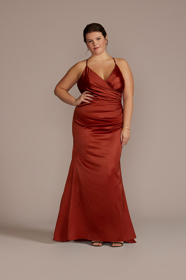 cinnamon spaghetti strap charmeuse bridesmaid dress