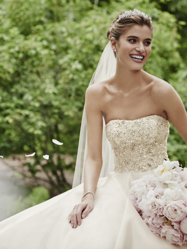 A princess bride look featuring a gown from Oleg Cassini, exclusively at David's Bridal