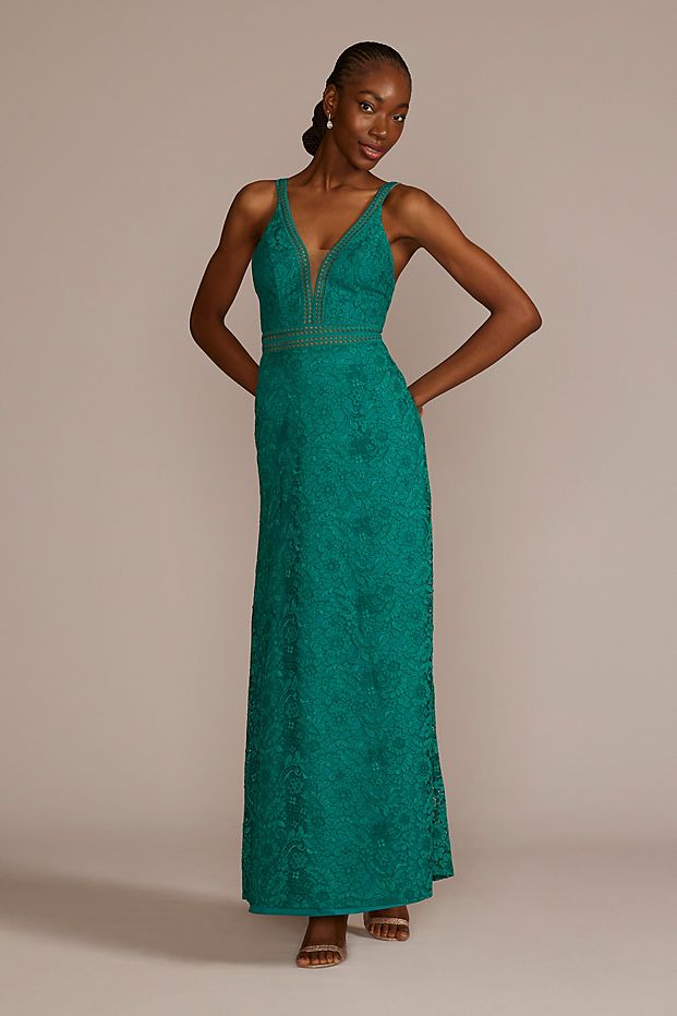 Woman in a green lace dress