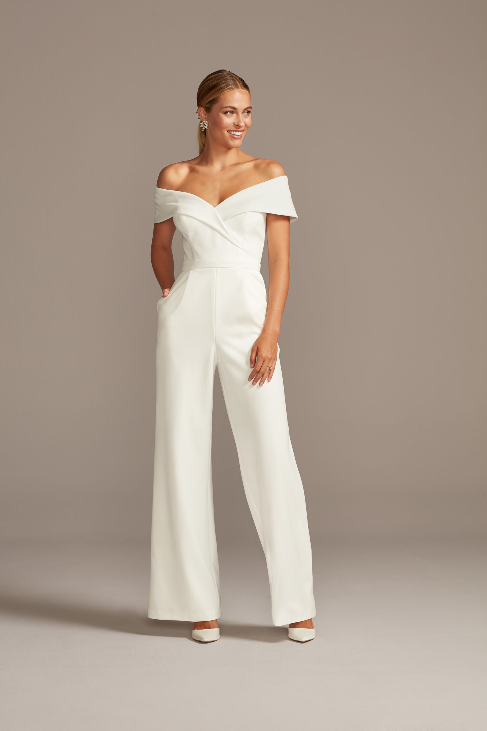 Cuffed Off-the-Shoulder Stretch Crepe Jumpsuit