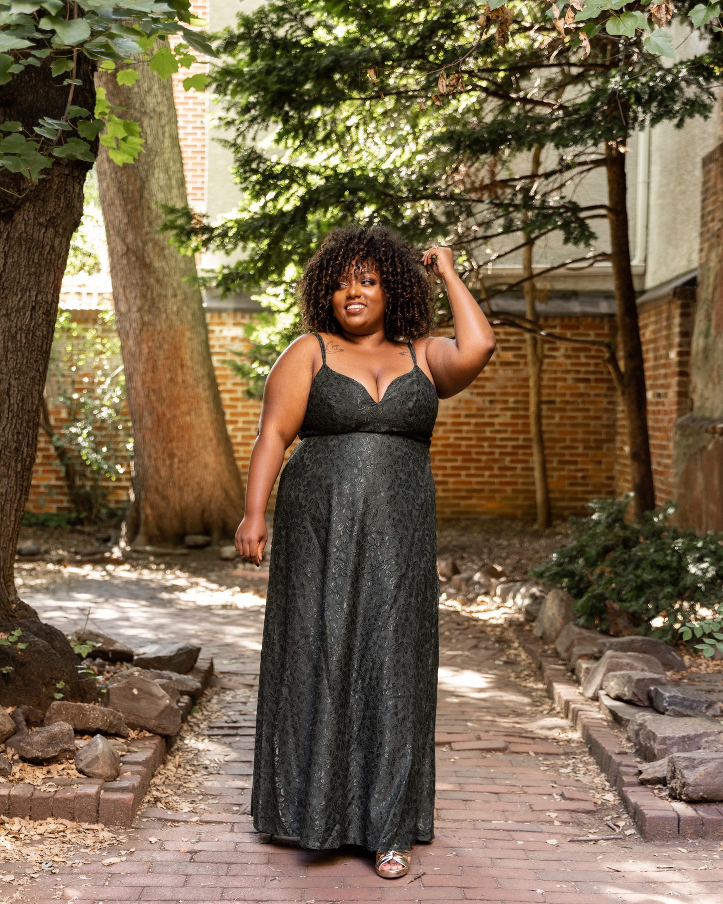 women in sparkly floor length dress