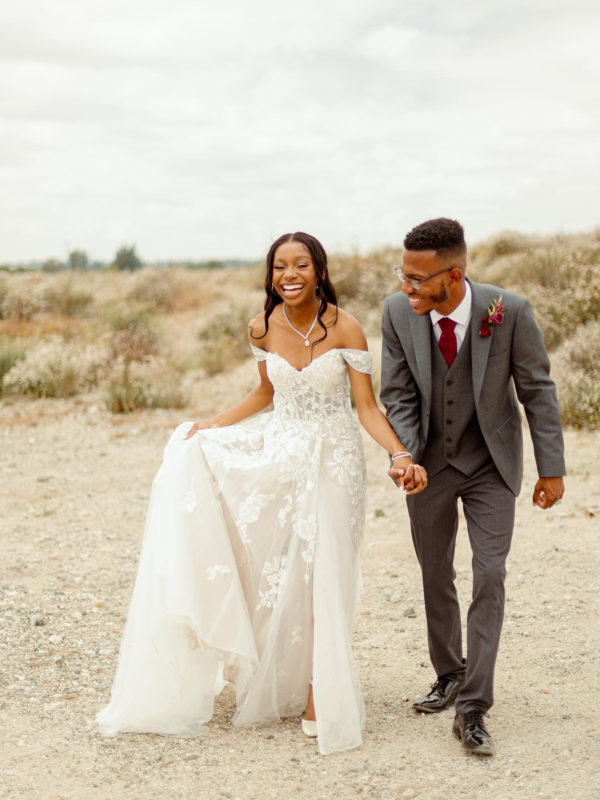 bride and groom at year-after wedding celebration