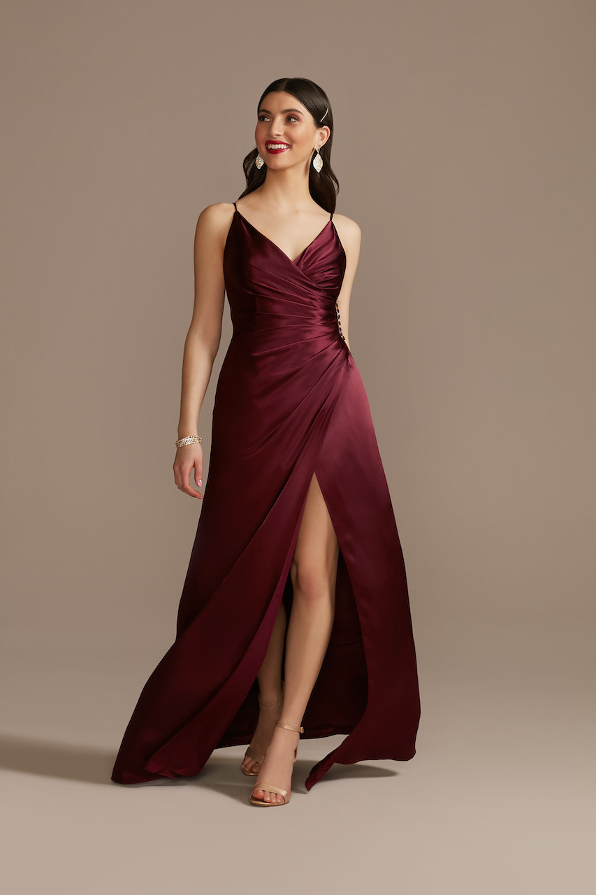 spaghetti strap bridesmaid dress in wine