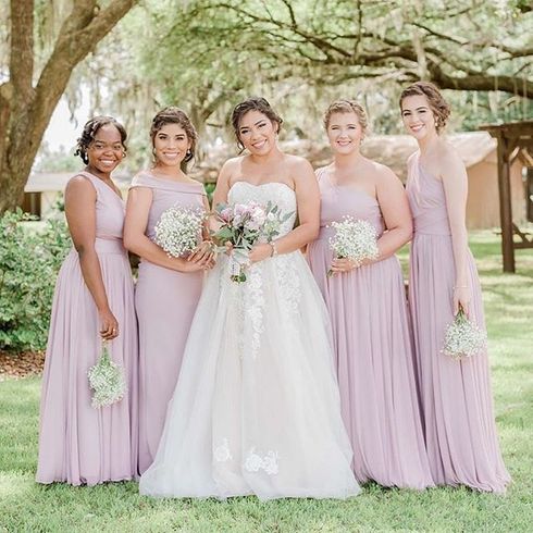 Bride with bridal party in pink