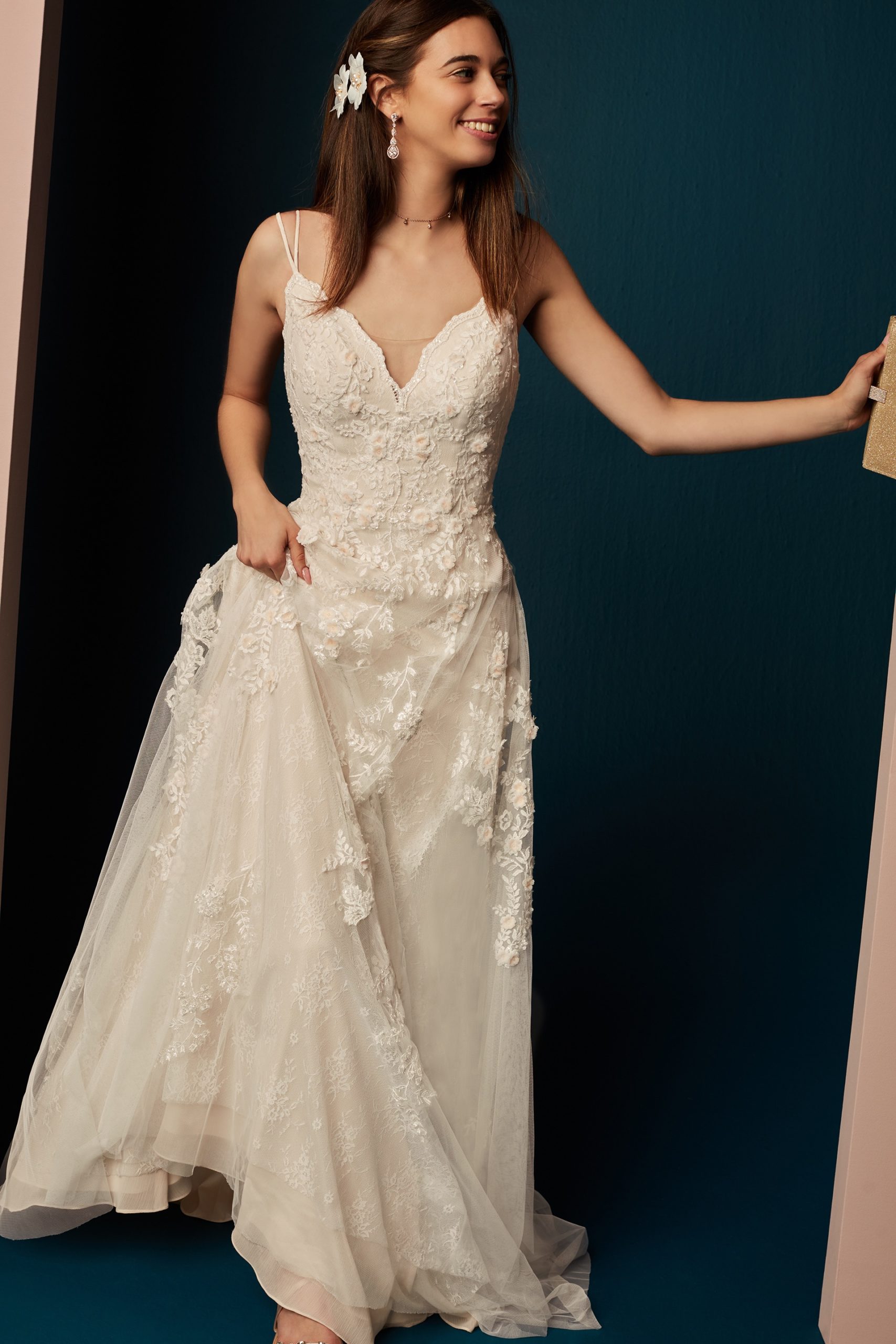 bride in boho wedding dress