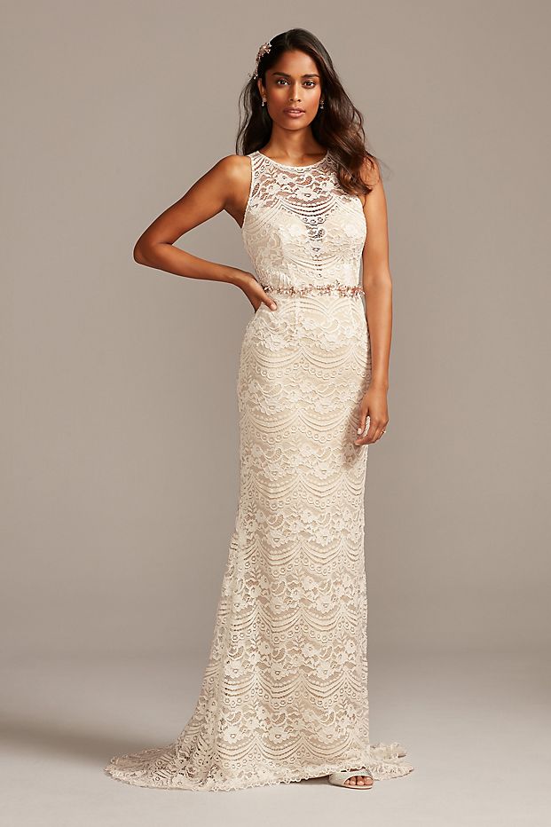 Illusion Chantilly Lace Wedding Dress