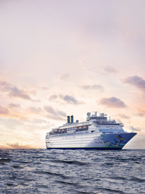 cruise ship at sunset