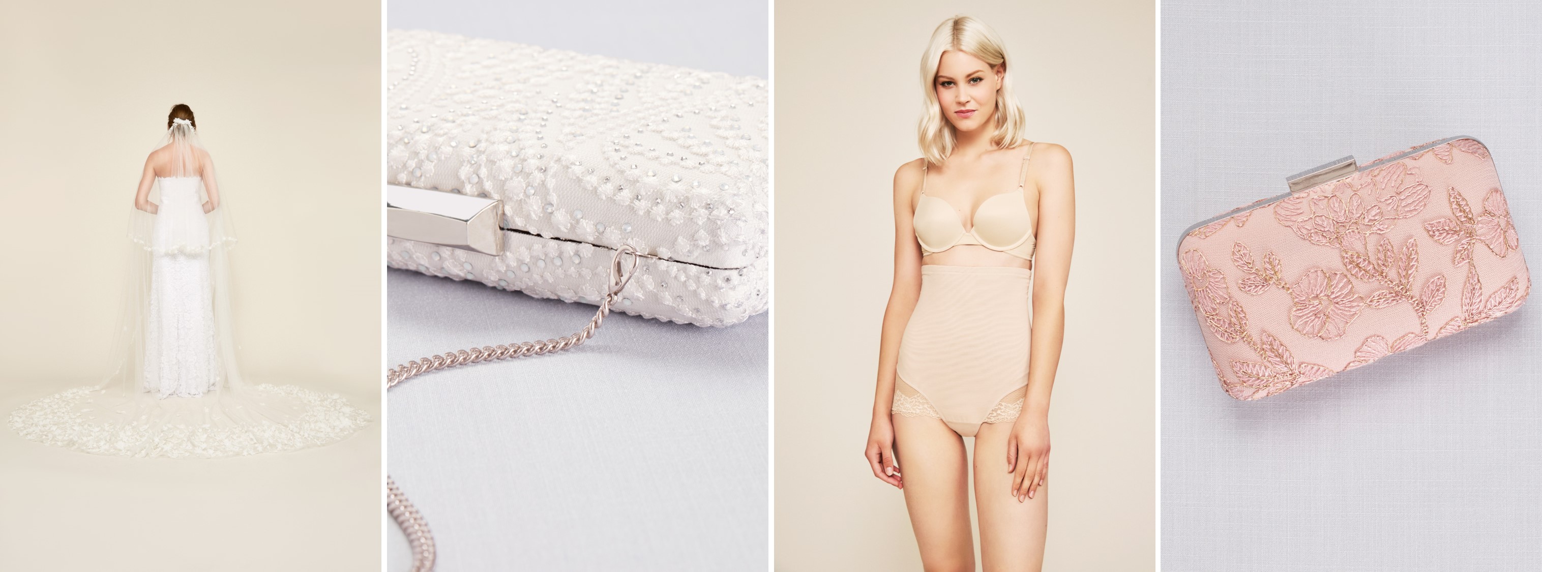 Veil, handbags, and shapewear by Tadashi Shoji available at David's Bridal
